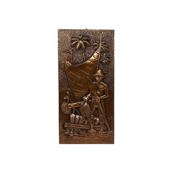 Other - Vintage CobrArte Copper Wall Art Brazilian Fisherman Relief MCM Decor 12"